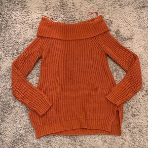 Small, Rust colored off-the-shoulder sweater